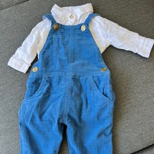 Boys Corduroy Blue Romper Overalls and Shirt Blue white long pants 0-3 months